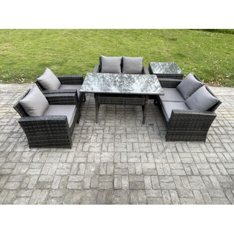 Fimous Ensemble de meubles de jardin en rotin  6 places avec Table à manger oblongue DoppelsitzCanapé Table d'appoint Gris foncé mélangé