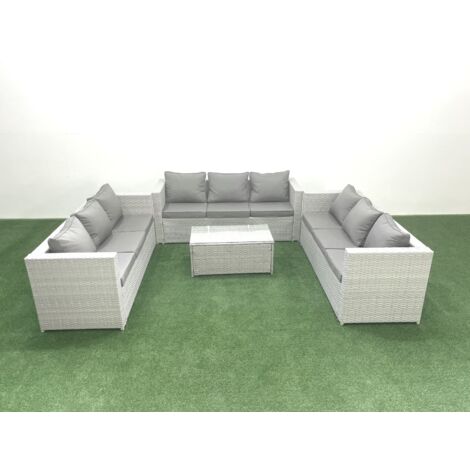 Fimous Ensemble de meubles de jardin en rotin 9 places Canapé de jardin Table basse Gris clair mixte
