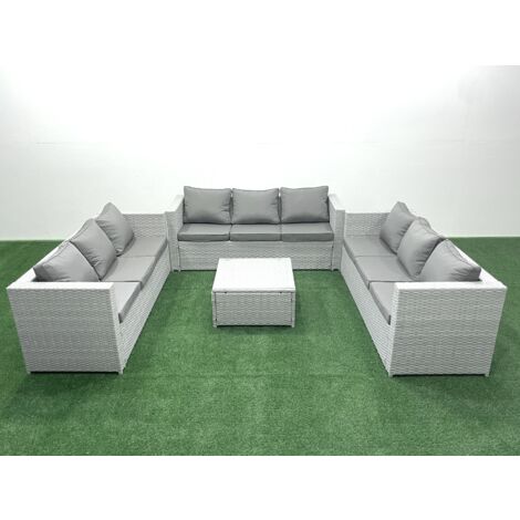 Fimous Ensemble de meubles de jardin en rotin 9 places Ensemble de canapés de jardin Gris clair mixte
