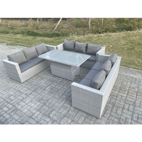 Fimous Ensemble de meubles de jardin en rotin ave Canapé,Table élévatrice,pour Pelouse Terrasse Intérieure 4 Pièces Groupe de sièges Gris Clair