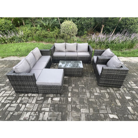 Fimous Ensemble de meubles de jardin en rotin avec 2 Fauteuil Table basse grand tabouret Mélange gris foncé