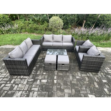 Fimous Ensemble de meubles de jardin en rotin avec 2 Fauteuils Table basse 2 Petits poufs Mélange gris foncé