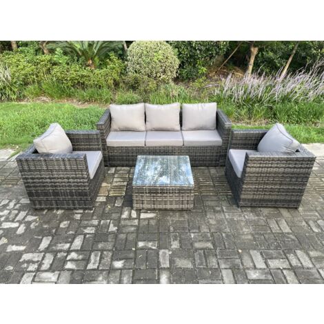 Fimous Ensemble de meubles de jardin en rotin avec Fauteuil Table basse carrée Mélange gris foncé