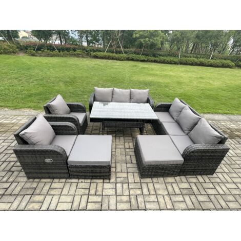 Fimous Ensemble de meubles de jardin en rotin  avec Table à manger rectangulaire 10 places Gris foncé mélangé