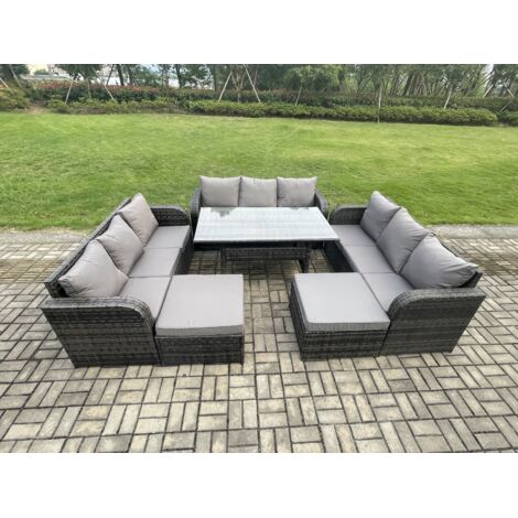 Fimous Ensemble de meubles de jardin en rotin  avec Table à manger rectangulaire 11 places Gris foncé mélangé