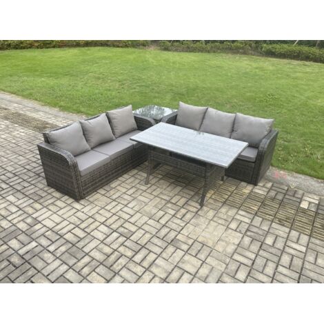 Fimous Ensemble de meubles de jardin en rotin  avec Table à manger rectangulaire 4 Pièces Gris foncé mélangé