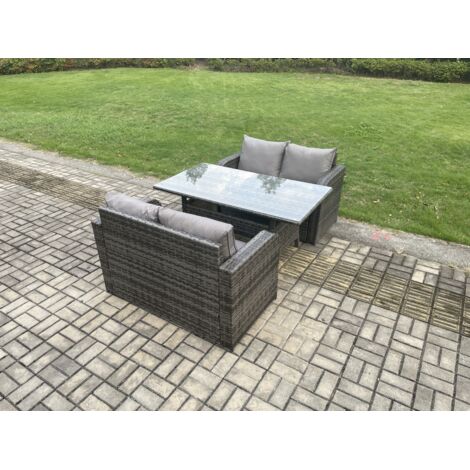 Fimous Ensemble de meubles de jardin en rotin  avec Table à manger rectangulaire 4 places Gris foncé mélangé