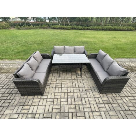 Fimous Ensemble de meubles de jardin en rotin  avec Table à manger rectangulaire 9 places Gris foncé mélangé