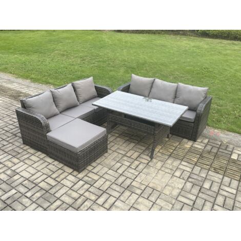 Fimous Ensemble de meubles de jardin en rotin  avec Table à manger rectangulaire Grands Tabouret 4 Pièces Gris foncé mélangé