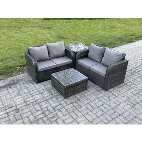 Fimous Ensemble de meubles de jardin en rotin avec Table basse carrée Love Sofa Tables d'appoint Mélange gris foncé