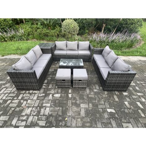 Fimous Ensemble de meubles de jardin en rotin avec Table basse Tables d'appoint 2 Petits poufs Mélange gris foncé
