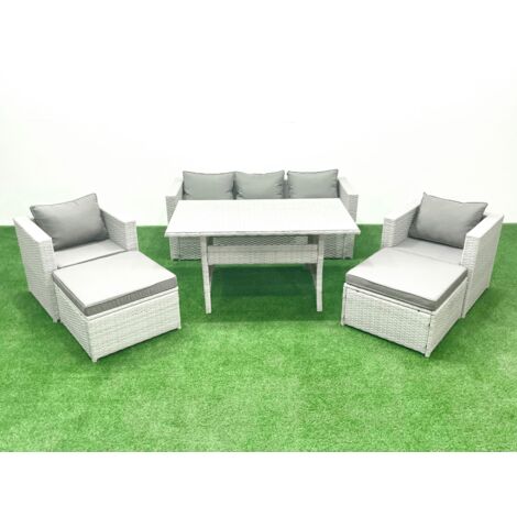 Fimous Ensemble de mobilier de jardin avec Canapé Table à manger 2 Fauteuils 2 Grands Tabourets Gris clair mélangé