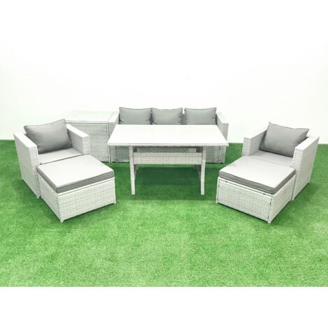 Fimous Ensemble de mobilier de jardin avec Canapé Table à manger 2 Fauteuils 2 Grands Tabourets Table d'appoint Gris clair mélangé