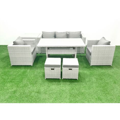Fimous Ensemble de mobilier de jardin avec Canapé Table à manger 2 Fauteuils 2 Petits repose-pieds Table d'appoint Gris clair mélangé