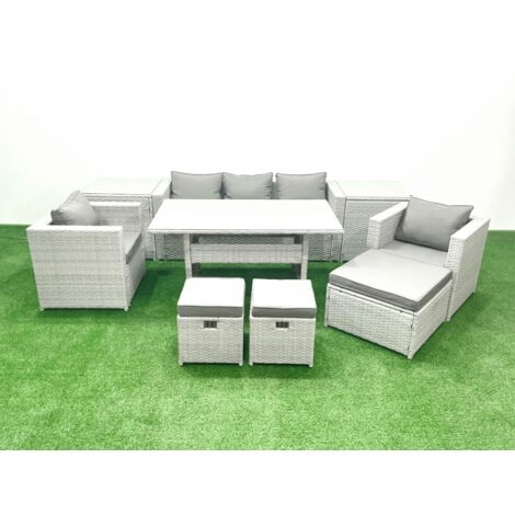 Fimous Ensemble de mobilier de jardin avec Canapé Table à manger 2 Fauteuils 3 Repose-pieds 2 Tables d'appoint Gris clair mélangé