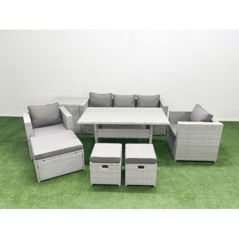 Fimous Ensemble de mobilier de jardin avec Canapé Table à manger 2 Fauteuils 3 Repose-pieds Table d'appoint Gris clair mélangé