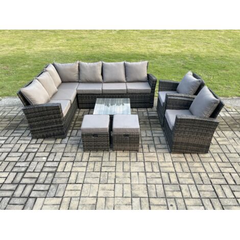 Fimous Ensemble de mobilier de jardin avec Table basse carrée  2 Petits repose-pieds Fauteuils 10 places Gris foncé mélangé