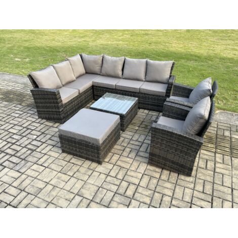 Fimous Ensemble de mobilier de jardin avec Table basse carrée  Grands Tabouret 2 Fauteuils 9 places Gris foncé mélangé