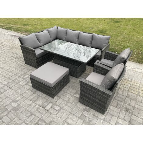 Fimous Ensemble de mobilier de jardin d'extérieur avec Grands Tabouret 2 Fauteuils Gris foncé mélangé