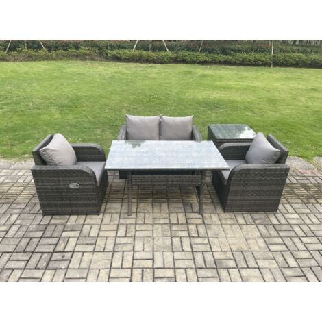 Fimous Ensemble de mobilier de jardin d'extérieur Canapé avec Table à manger rectangulaire 2 PC Fauteuil Inclinable Table d'appoint