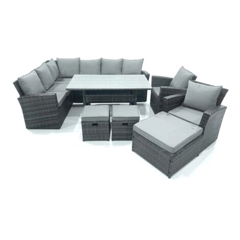 Fimous Ensemble salon de jardin Ensemble canapé d'angle en rotin avec 3 Repose-pieds 2 Fauteuils Gris foncé mélangé
