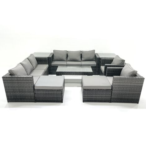 Fimous – Ensemble table et chaise de jardin en polyrotin – 2 canapés, 2 fauteuils, 2 tables d'appoint, 2 tabourets – Couleur gris foncé