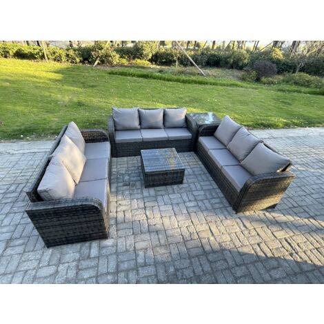 Fimous Ensembles de meubles de jardin 9 places Ensemble de canapés en rotin avec Table basse carrée Table d'appoint