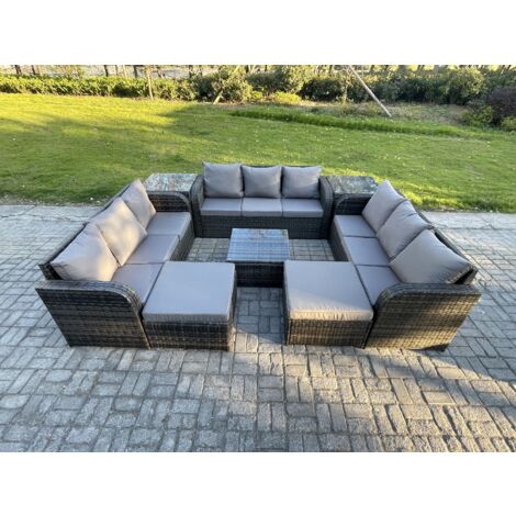 Fimous Ensembles de meubles de jardin avec Table basse carrée 2 Grand tabourets 2 Tables d'appoint Gris foncé mixte