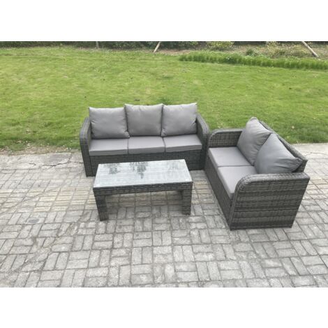 Fimous Ensembles de salon de jardin avec Table basse rectangulaire Gris foncé mixte