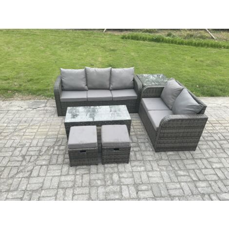 Fimous Ensembles de salon de jardin avec Table basse rectangulaire Table d'appoint 2 Petits tabourets Gris foncé mixte
