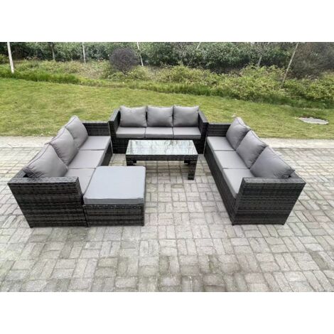 Fimous Extérieur en rotin salon de jardin canapé avec Table basse rectagulaire grand repose-pieds