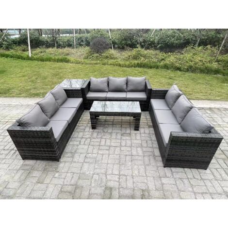 Fimous Extérieur en rotin salon de jardin canapé ensemble avec Table basse rectagulaire et Table d’appoint