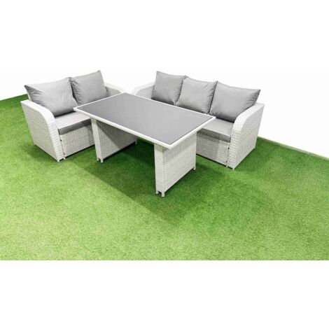 Fimous Garden Furniture Set PE Ratten Garden Sofa Set with Rectangular Dining Table Light Grey
