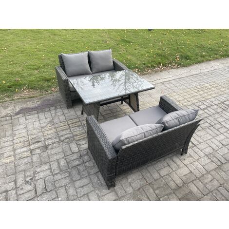 Fimous Garden Furniture Sets 3 Pieces Wicker Rattan Furniture Manual Wicker Patio Sofa Patio Conversation Set Dark Grey Mixed
