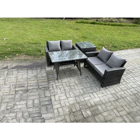 Fimous Garden Furniture Sets 4 Pieces Wicker Rattan Furniture Manual Wicker Patio Sofa Patio Conversation Set with Side Table Dark Grey Mixed