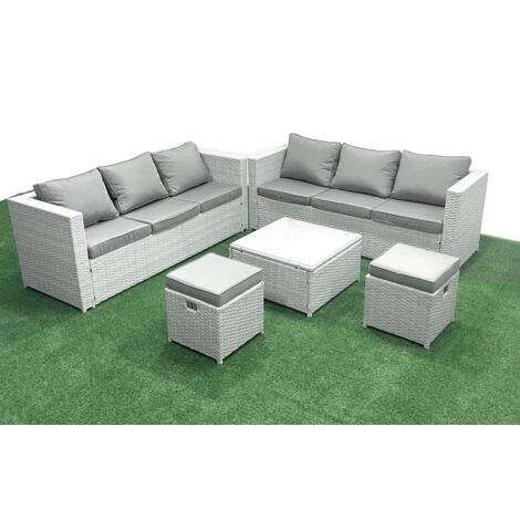 Fimous Garden Outdoor Furniture Set 8 Seater Rattan Sofa Set with 2 Small Footstools Light Grey Mixed