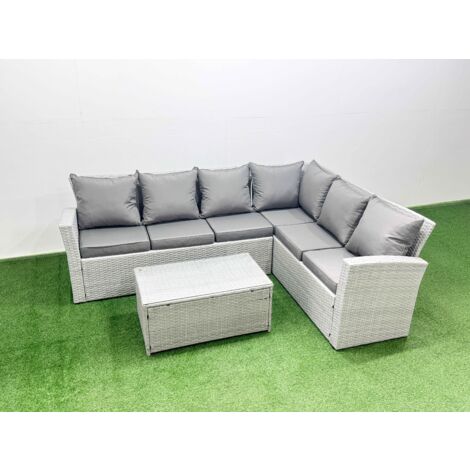 Fimous Garden Outdoor PE Rattan Furniture Set 6 Seater Rattan Garden Sofa Set Light Grey Mixed