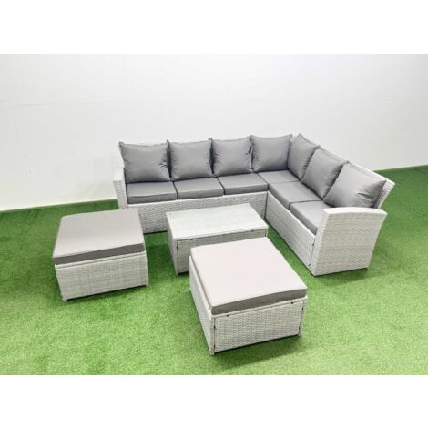 Fimous Garden Outdoor PE Rattan Furniture Set 8 Seater Rattan Garden Sofa Set with Oblong Coffee Table Light Grey Mixed
