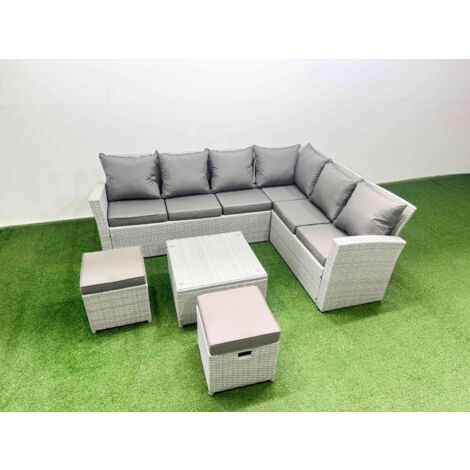 Fimous Garden Outdoor PE Rattan Furniture Set 8 Seater Rattan Garden Sofa Set with Square Coffee Table Light Grey Mixed