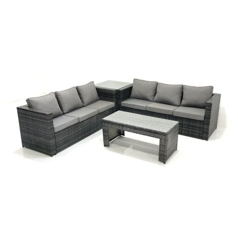 Fimous Garden Outdoor Rattan Furniture Set with Sofa Coffee table 2 Side Tables Dark Grey Mixed