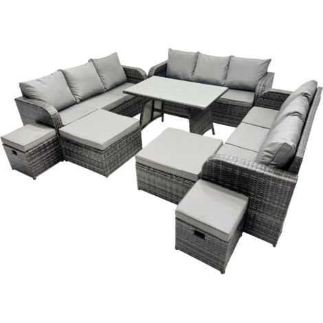 Fimous Garden Rattan Outdoor Furniture Set 13 Seater with 3 Seater Sofa 4 Stools Dark Grey