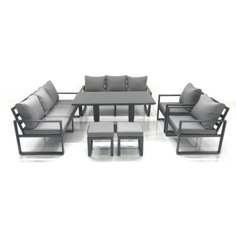 Fimous Garden Sofa Set Aluminium Furniture Rising Dining Tabe Set with 2 Chair 2 Small Footstools Dark Grey