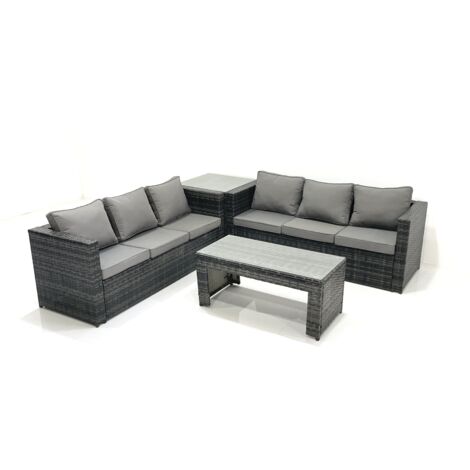 Fimous Garten Rattanmöbel Set mit Sofa Couchtisch Beistelltisch Dunkelgrau Gemischt