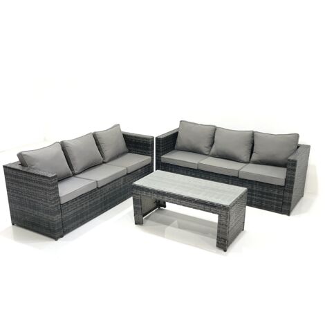 Fimous Garten Rattanmöbel Set mit Sofa Couchtisch Dunkelgrau Gemischt
