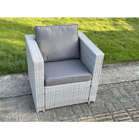 Fimous Gartenmöbel im Freien Einzelner Sessel Helles Grau Sofa Polyrattan Stuhl