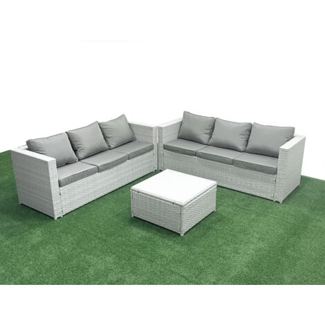 Fimous Gartenmöbel im Freien Polyrattan 6-Sitzer Rattan Garten Sofa Set Hellgrau gemischt