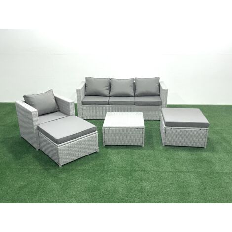 Fimous Gartenmöbel-Set 6-Sitzer Polyrattan Sofa Set mit 2 hohen Hockern Sessel Hellgrau gemischt