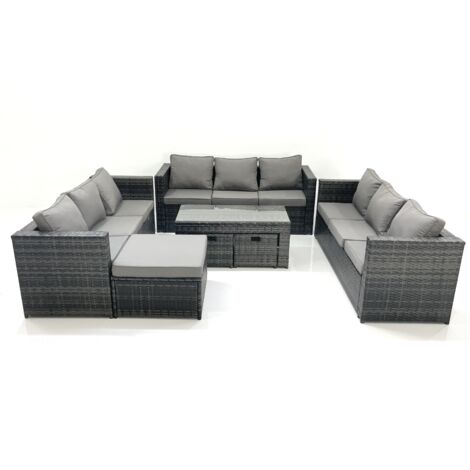 Fimous Gartenmöbel-Set 7 Stücke Polyrattan Sofa Set mit Couchtisch 3 Hockern Dunkelgrau Gemischt