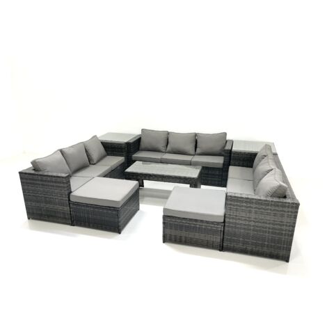 Fimous Gartenmöbel-Set 8 Stücke Polyrattan Sofa Set mit Couchtisch 2 hohen Hockern Beistelltisch Dunkelgrau Gemischt