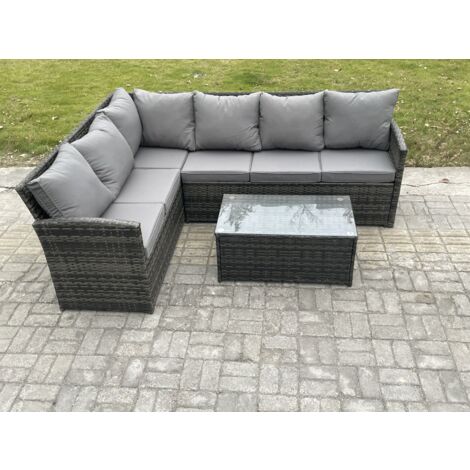 Fimous Gartenmöbel-Set aus Rattan mit Rechteckiger Couchtisch Dunkelgrau gemischt